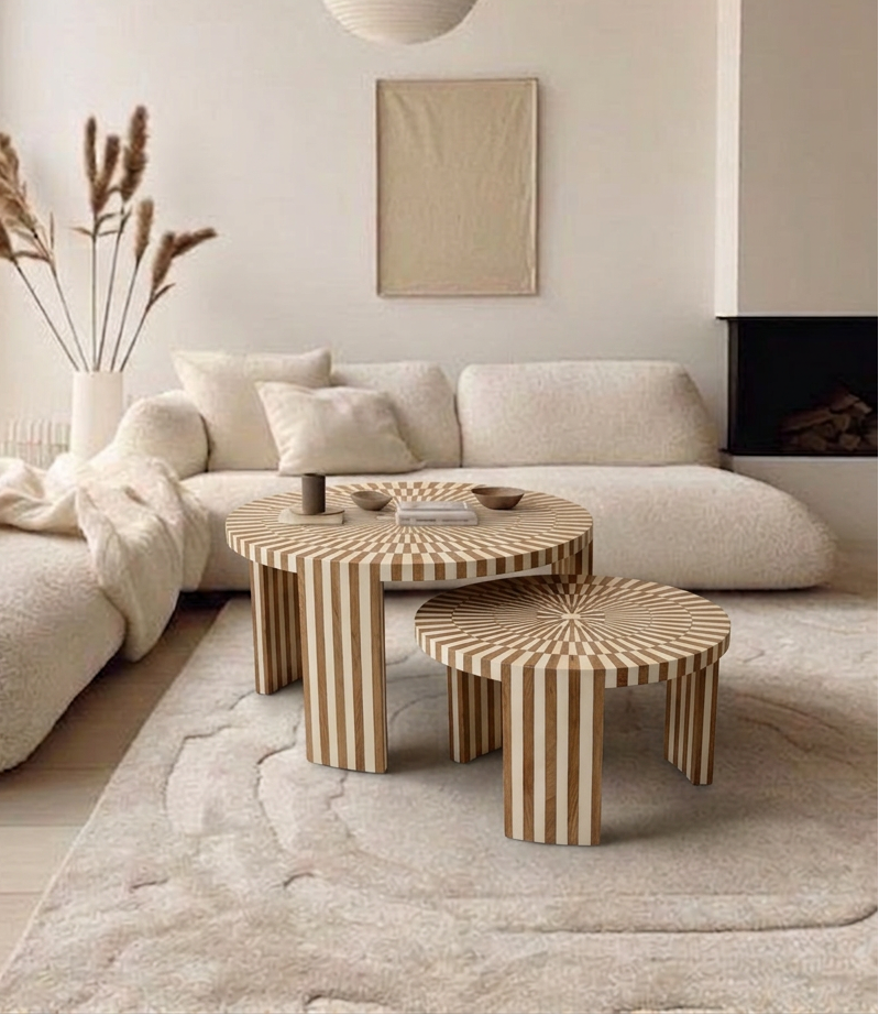 CLÉO - Duo table basse en résine et bois de noyer